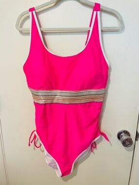 New Kate Kasin hot pink fully lined support one piece swimsuit w sheering sz XL